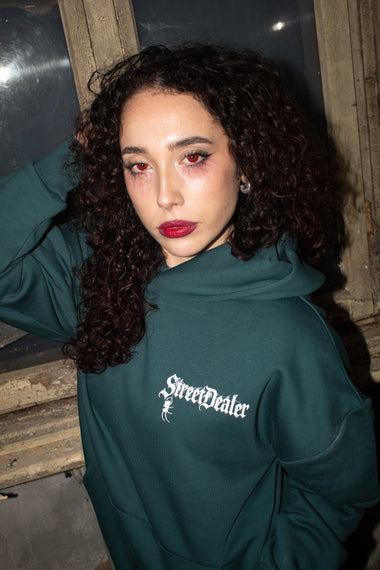 STREET DEALER SPIDER WEB HOODIE PETROL GREEN